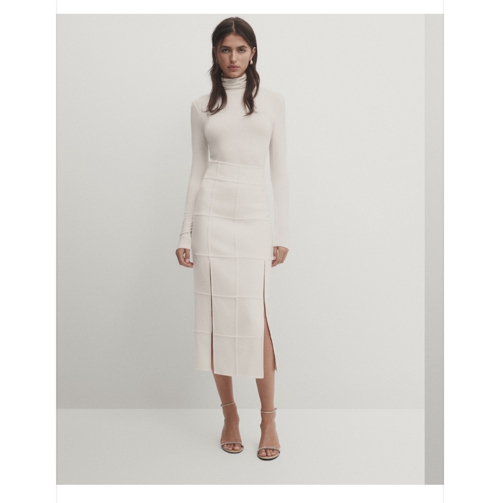 ISO MASSIMO DUTTI STUDIO Cream Wool Blend Skirt with Slits